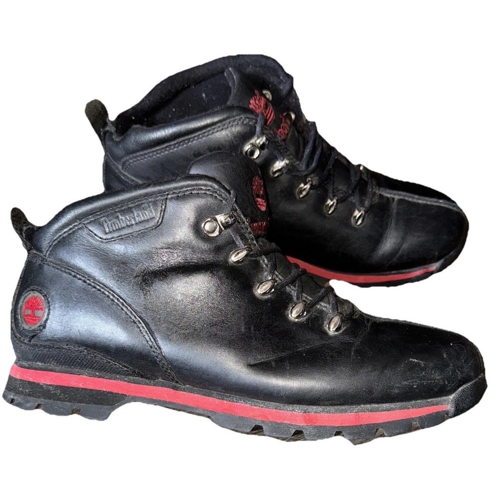 Timberland Hiking Boots Shoes Leather Gorpcore Women's 8.5 Black Red 95134  8322